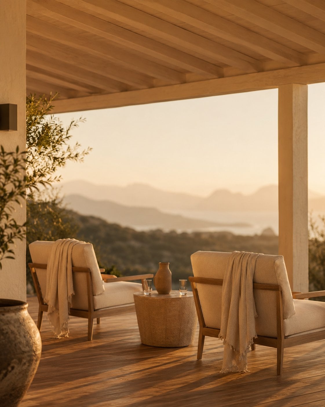Whealth Retreat, wide veranda, warm late light, two soft chairs